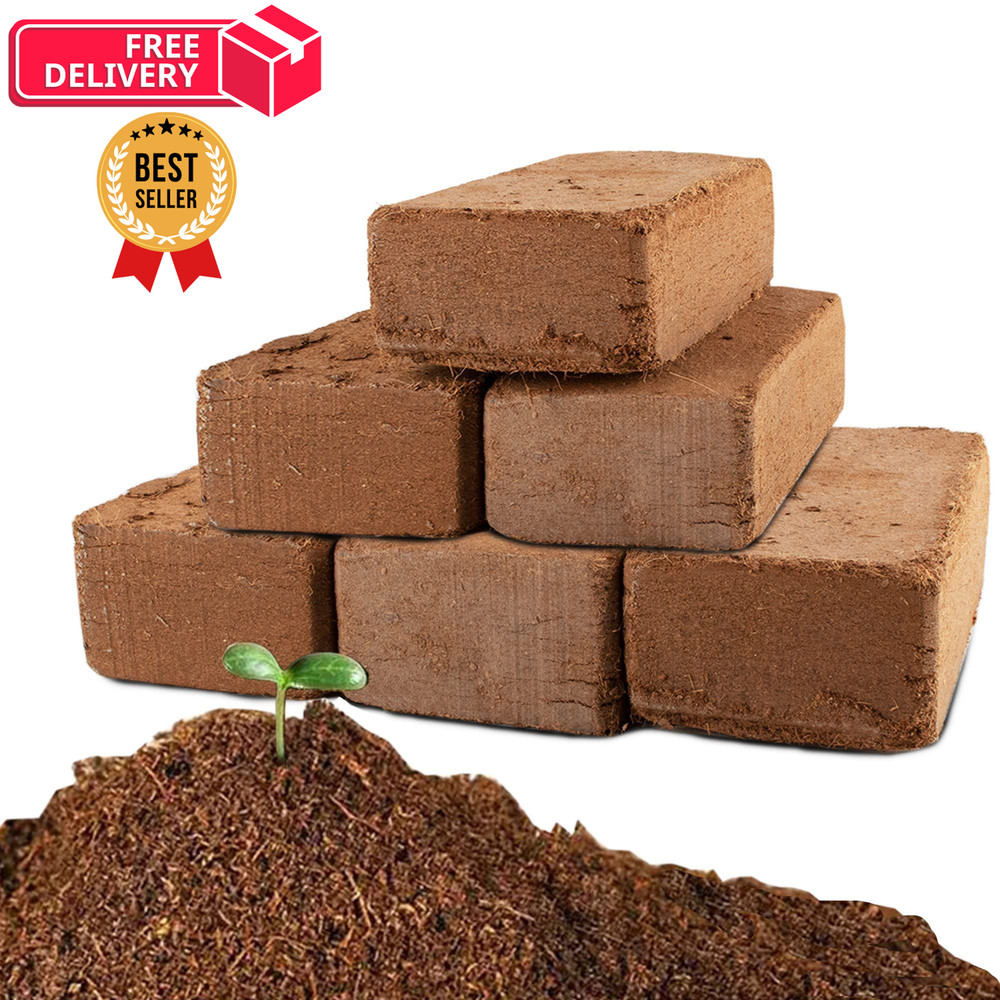 Coco Coir Brick for Plants-6 Pack Premium Coconut Bricks, 100% 6pcs, Brown