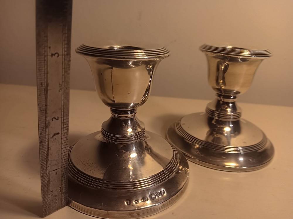 Pair Edwardian Chester Sterling Silver Dwarf Candlesticks S.Blanckensee &...