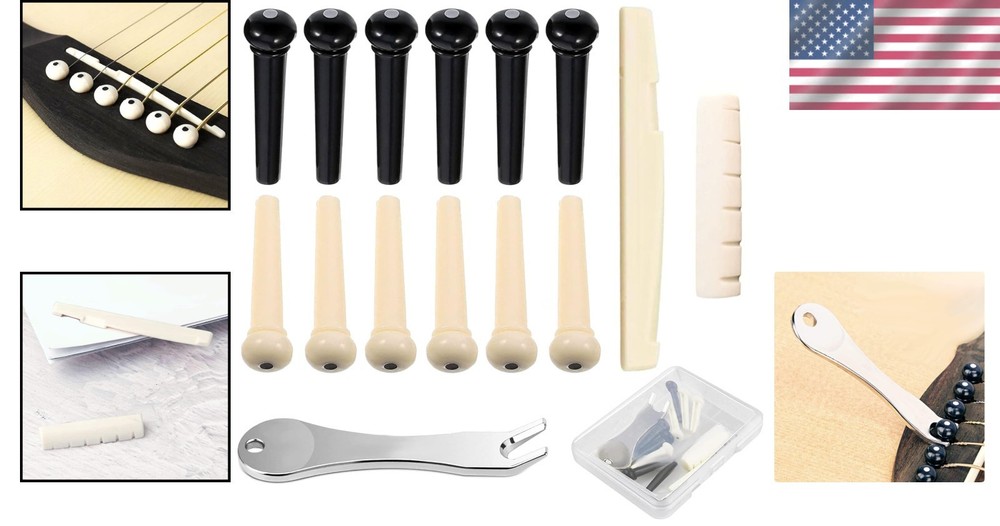 Guitar Bridge Pin Set: 12 Pins with Puller & Saddle for Ultimate Performance