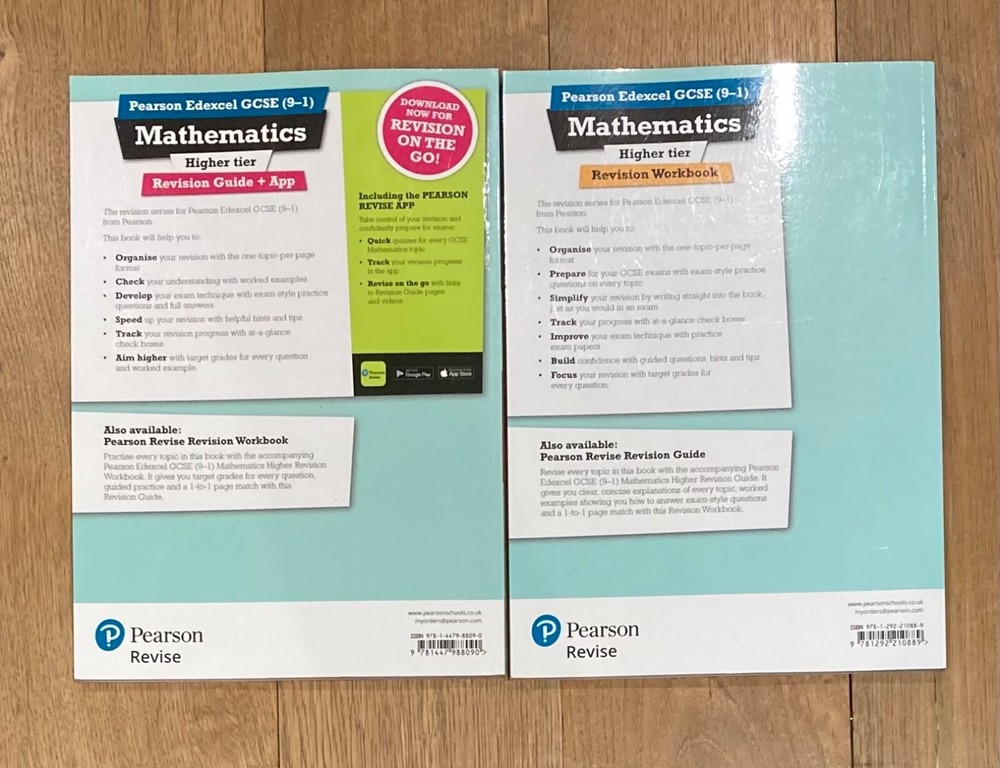 2 x Pearson Revise GCSE Edexcel Maths higher tier Revision guide +app & workbook