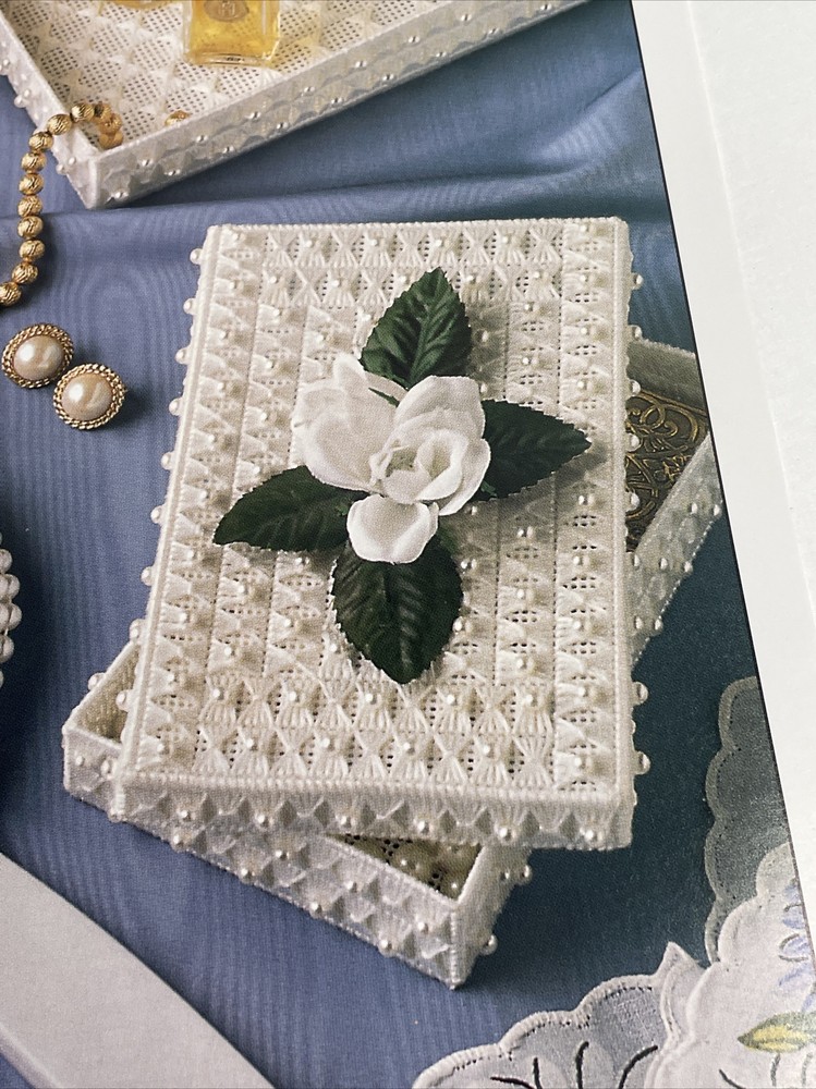 Annie's Attic Pearl Vanity Set Mirror Insert & Boxes Plastic Canvas Pattern