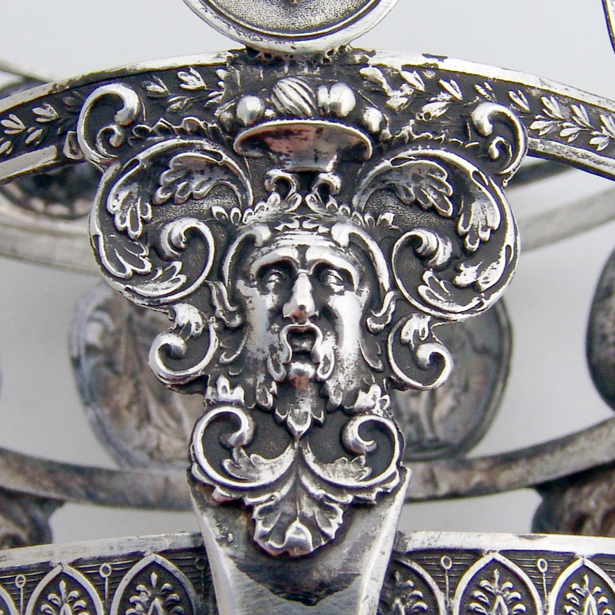 Medallion Swing Handle Footed Basket 800 Silver 1860