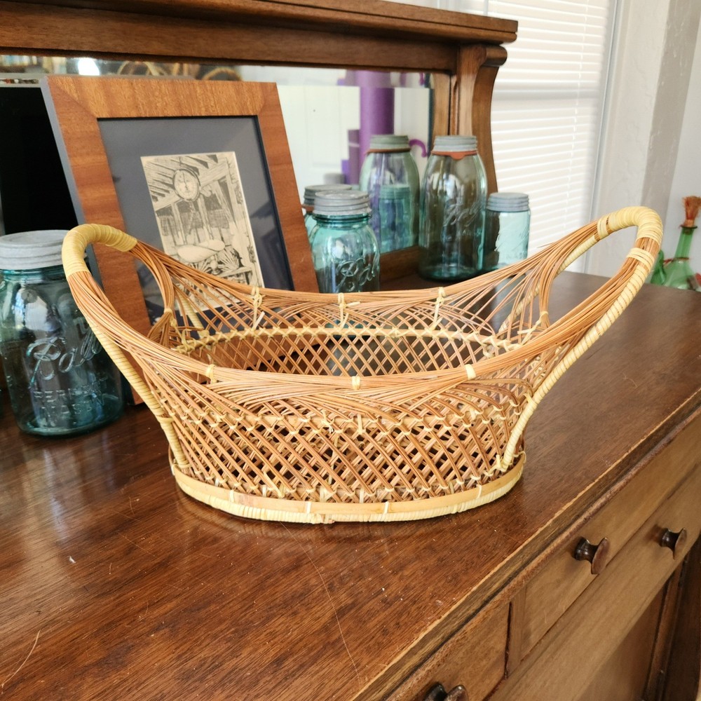 Vintage Wicker Peacock Basket Open Weave