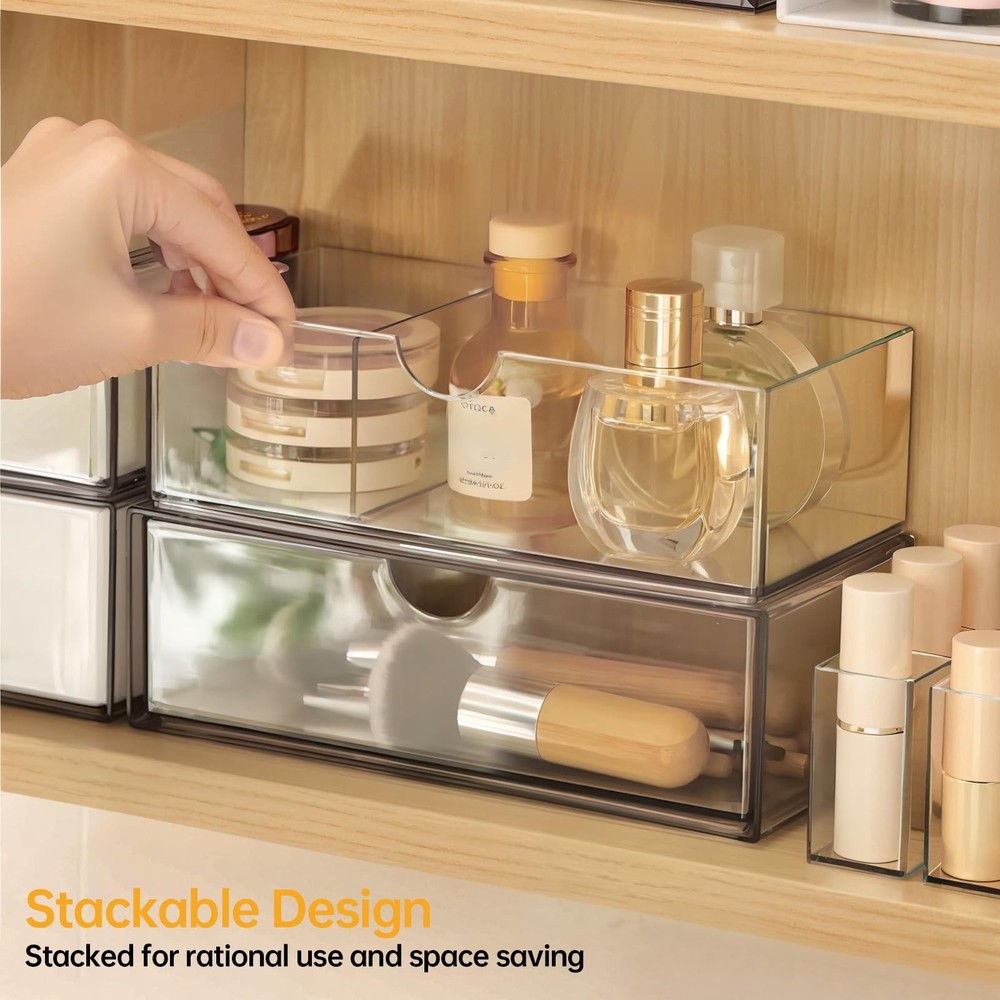 Medicine Cabinet Organizer 2 Pack, Stackable Storage Drawers with Removable D...