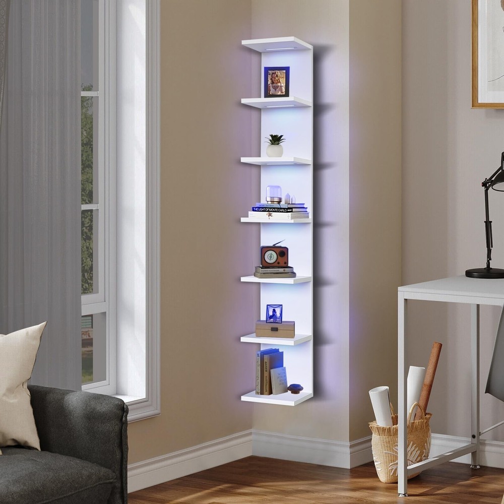 7-Tier Wall Shelf with 10 RGB Lighting Modes, Multifunctional Wall Mounted Ve...