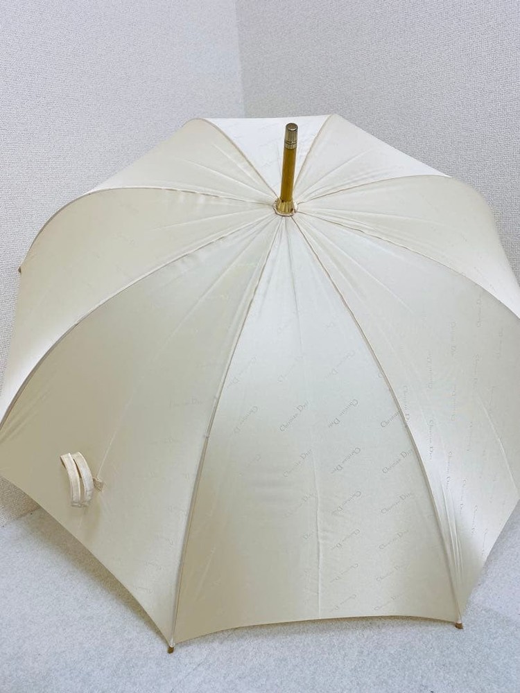 Christian Dior Logo Allover Pattern Long Umbrella Beige Off White