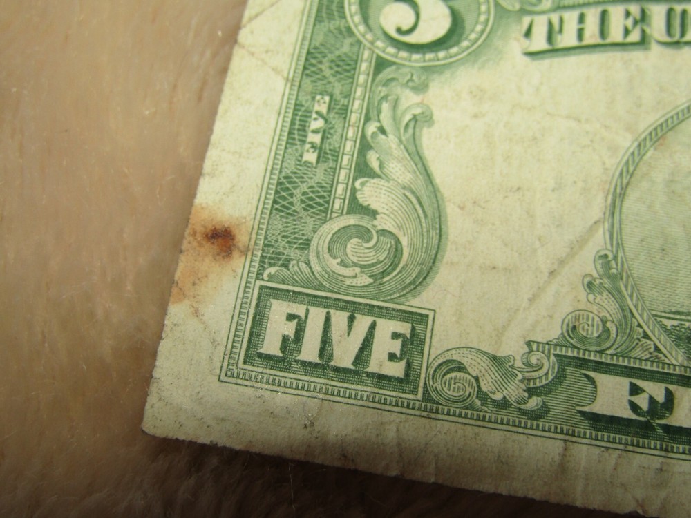 1963 $5 bill offcut with printing error