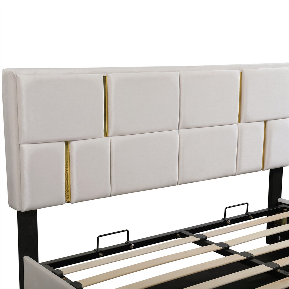Queen Size Upholstered Platform Bed Frame with Hydraulic Storage System US