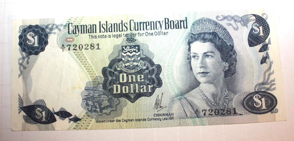 1971 $1 Cayman Islands Currency About Uncirculated