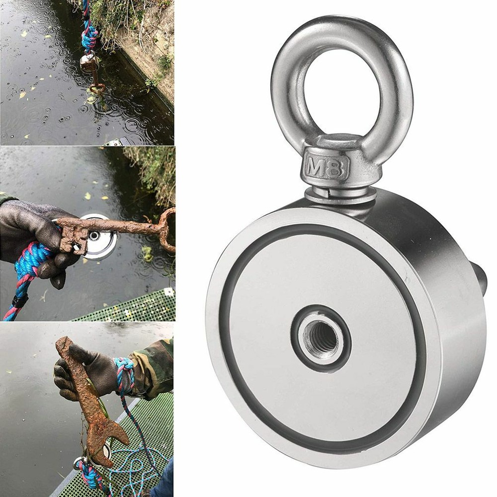 Fishing Magnet Neodymium Super Pull Force Hook Retrieving Treasure Hunt +/ Rope