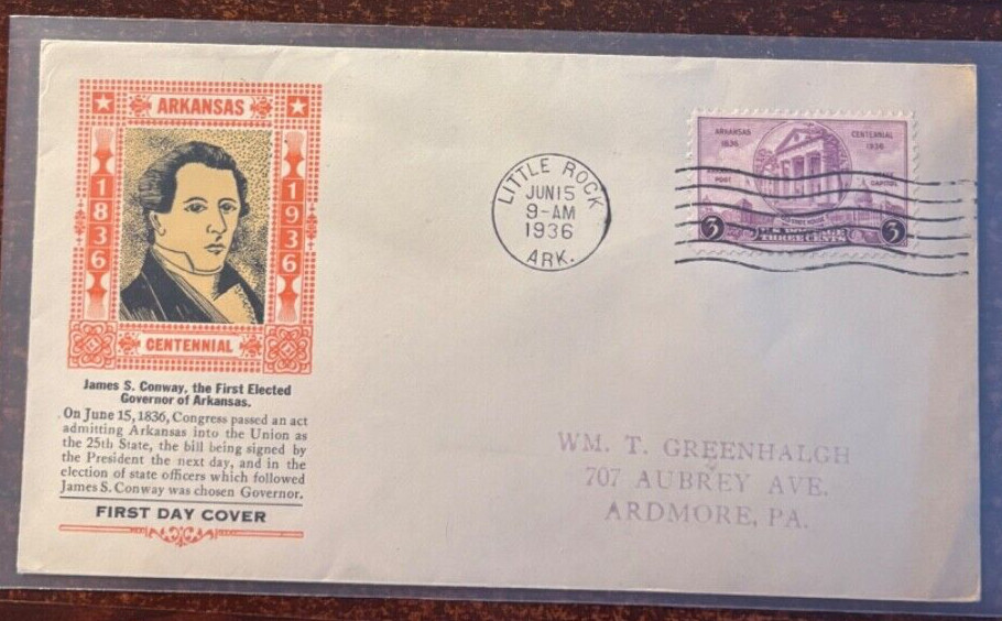 #782 Arkansas statehood FDC with a cachet