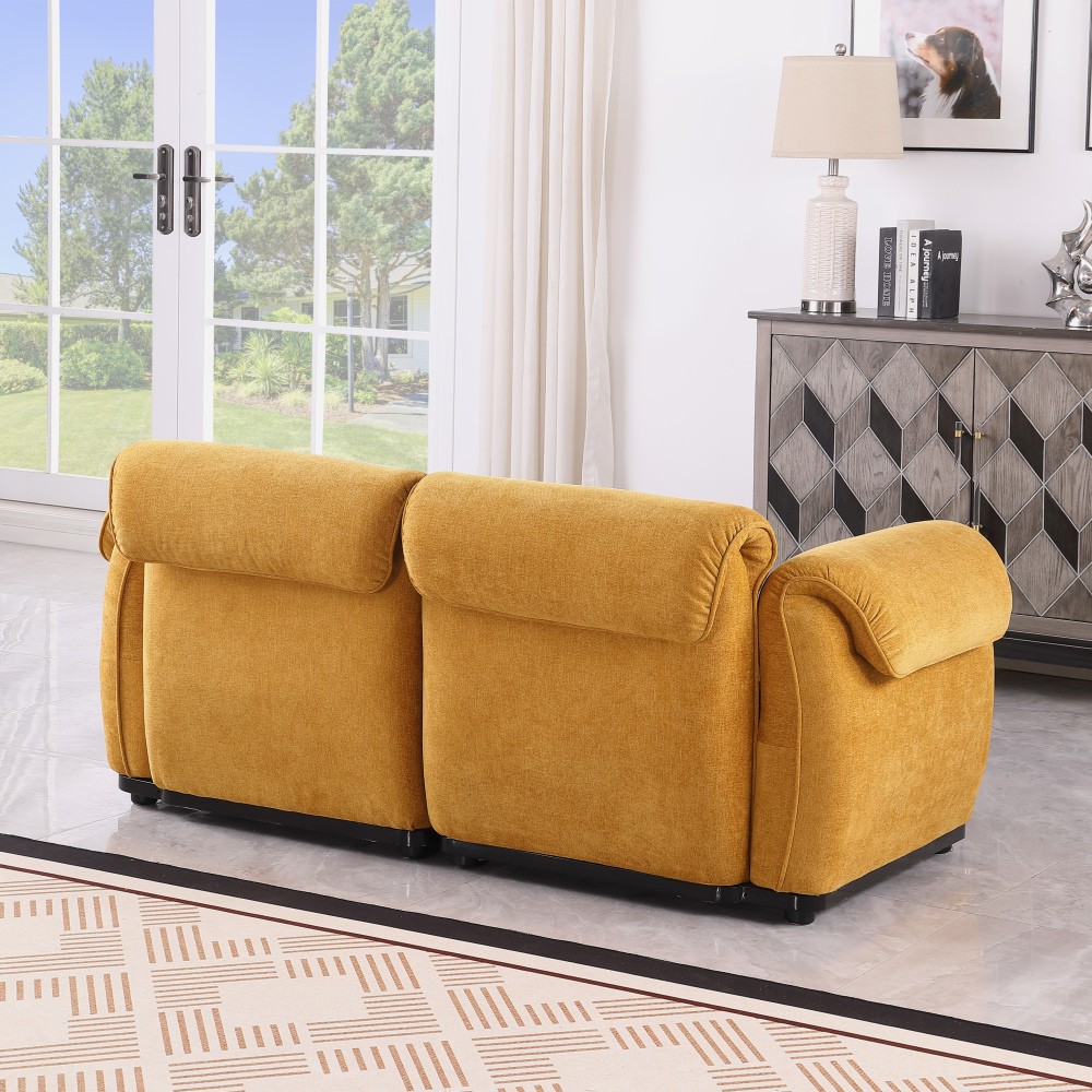 Chenille 2 Seat Sofa Sectional with Iron Frame, Yellow