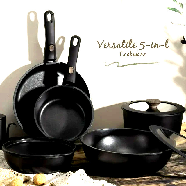 20Pc Nonstick Cookware Set Detachable Handle Induction Oven Safe Black