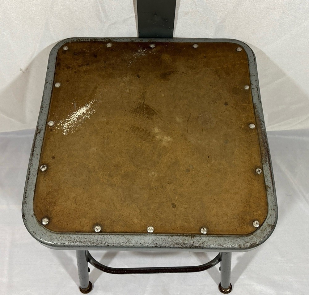 Vintage Industrial Metal Stool w/ Removeable Backrest Drafting Studio Shop