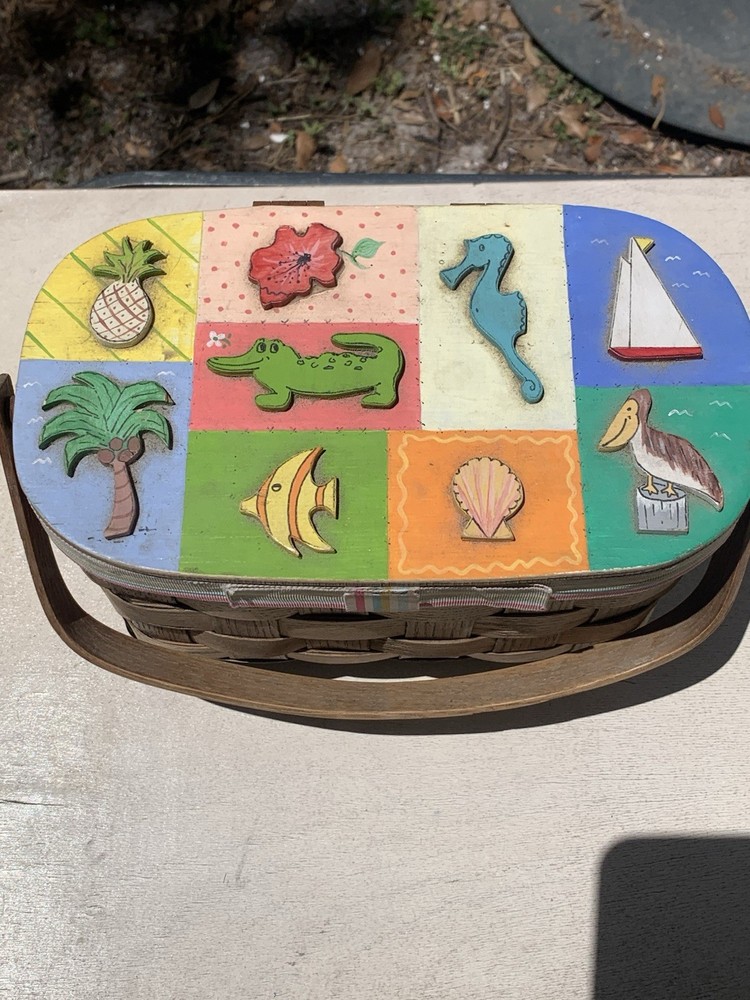 Handios Hand Painted Hand Basket 🌴🍍🐊⛵️🦤🐠🐚🌺