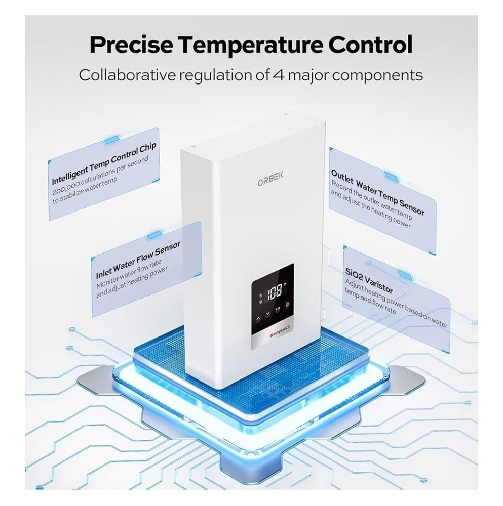 14kW Tankless Water Heater Electric, ORBEK 240 Volt On Demand Instant Hot Wat...