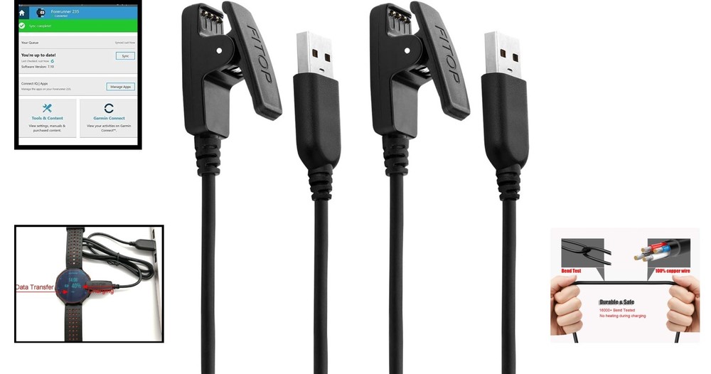 Versatile 2-Pack Charging Cables Compatible with Garmin Smartwatches - 120cm