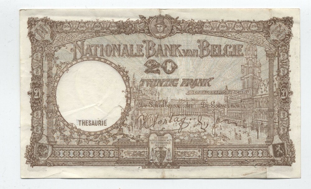 1940 Belgium 20 francs note #111 [y6509]