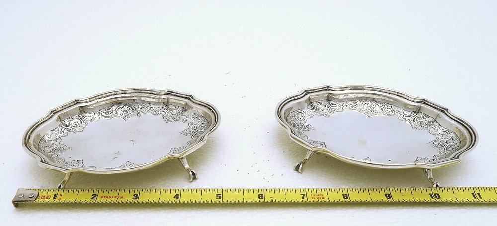 2 Augsburg Solid Silver Dish / Raised Kettle Trivet Tray Hallmarked GV C 1730