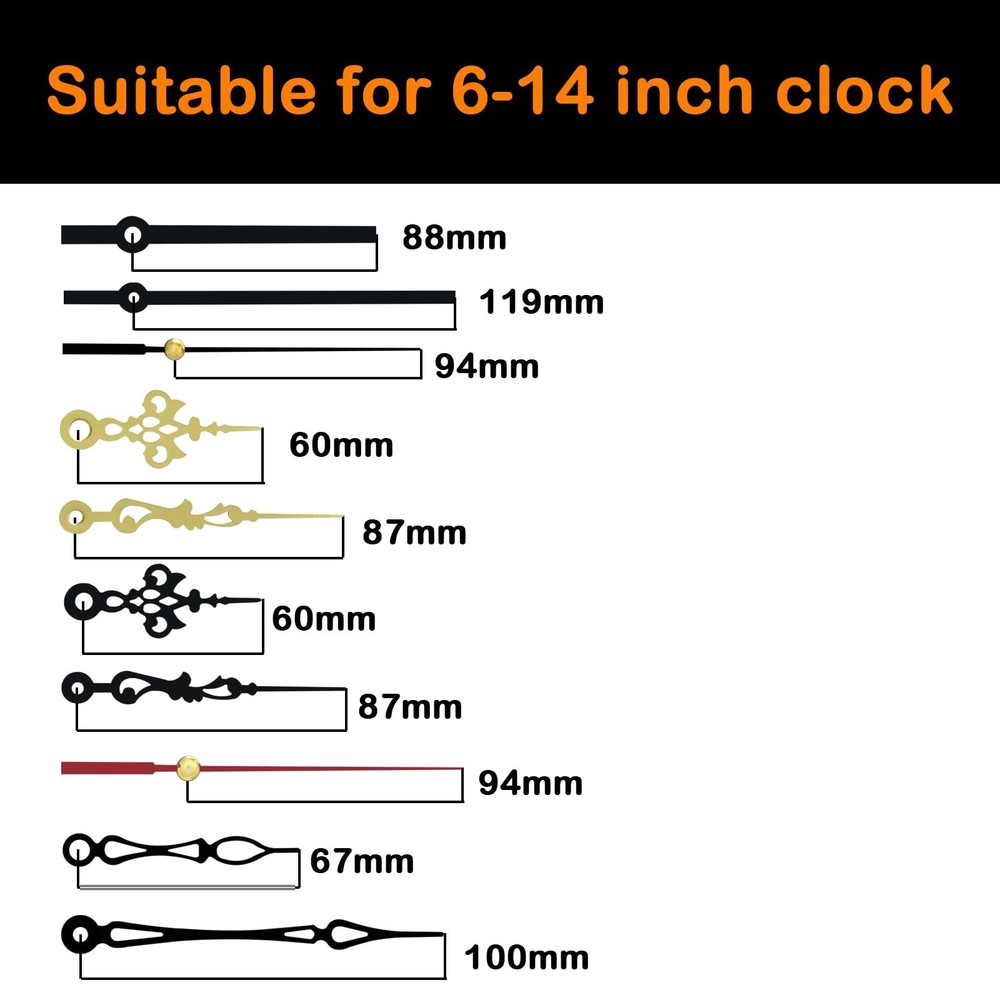 16 Set Aluminum Sweeping Silent Clock Hands, 5.5mm Thickness Hole Clock Hour ...