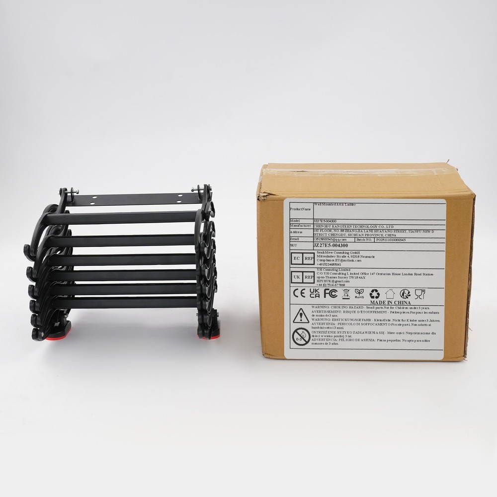 6-Step Wall Mounted Folding Ladder, Black Retractable Telescoping Step Stairs