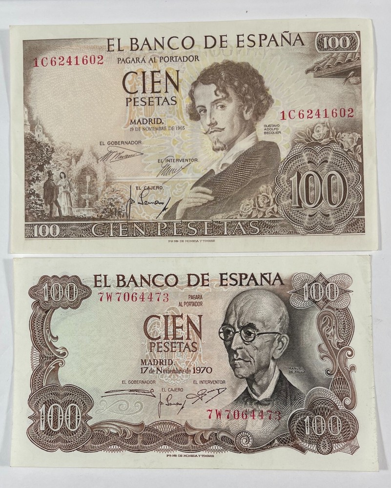 Spain 1965 100 Pestas 2 pcs Nice Notes (#154)