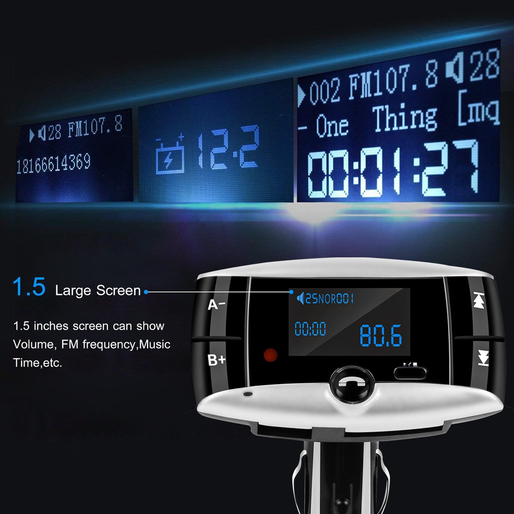 1.5" LCD Car Kit MP3 Player Handsfree FM Transmitter Modulator SD USB Remote
