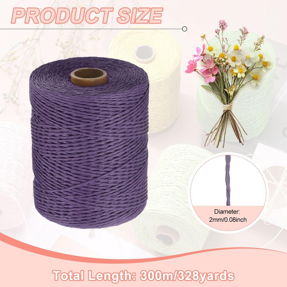 328 Yards Raffia Ribbon, 2mm Raffia Paper String for Wrapping, Purple