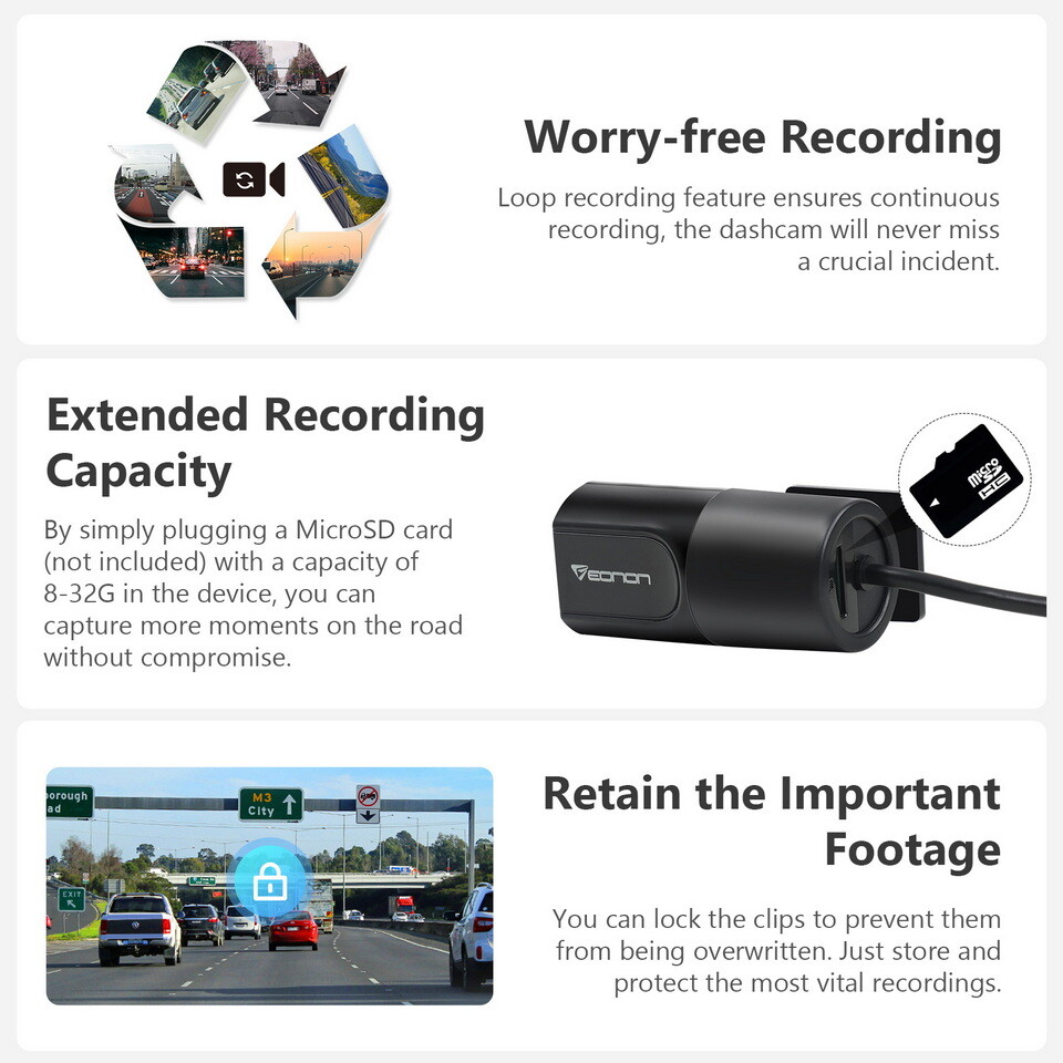 A100 Front Dust Proof Durable USB Dash Camera DVR for Eonon Android Car Stereo