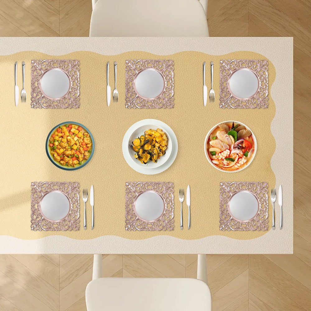 6-Pack Rosy Gold Square Plastic Charger Plates with Embossed Edges