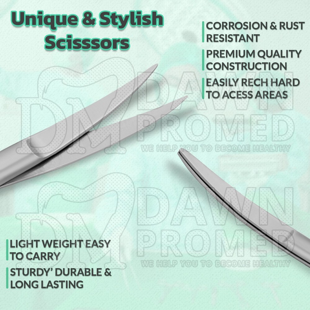 6 Pcs Iris Scissors 4.5” Curved Round Pattern Dental Veterinary Surgical Set