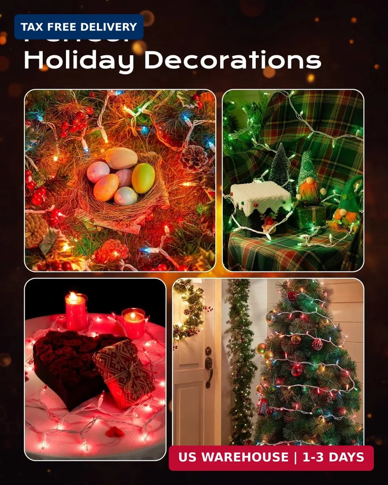 Brightown Christmas Lights, 100-Count 20ft Clear Incandescent Bulb Mini String L