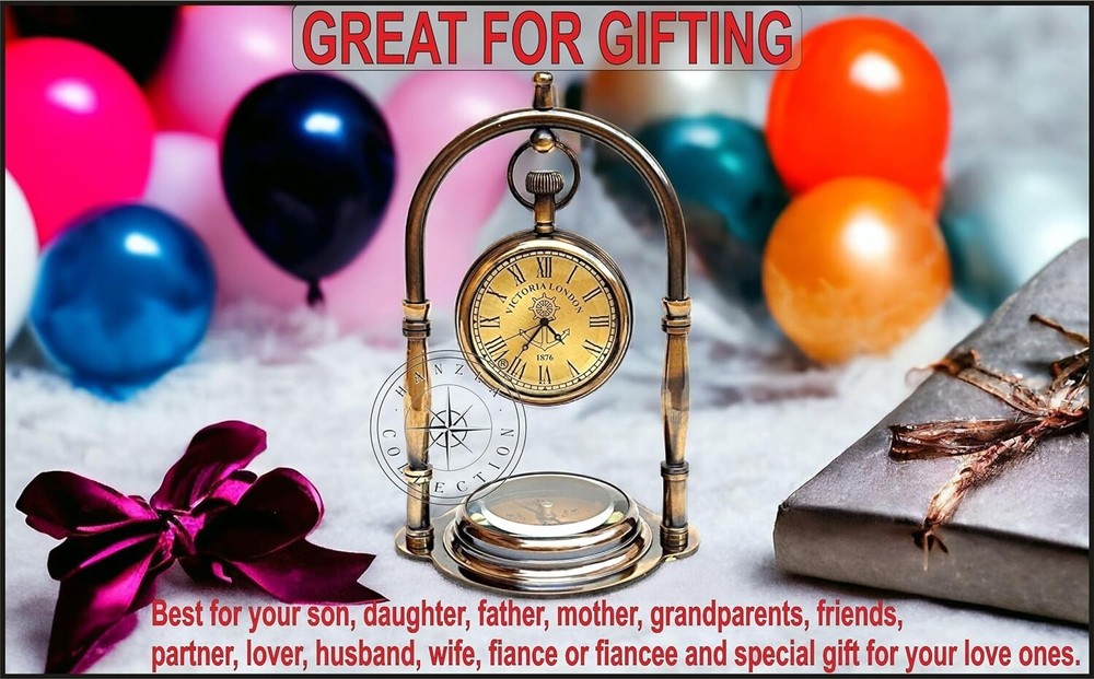 Maritime Compass Base Nautical Table Clock Ship's Clock Brass Hanging Desk Clock