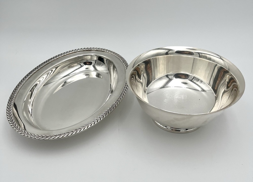 Vintage Silverplate Serving Bowl & Oval Tray Set Poole Silver Co & FB Rogers