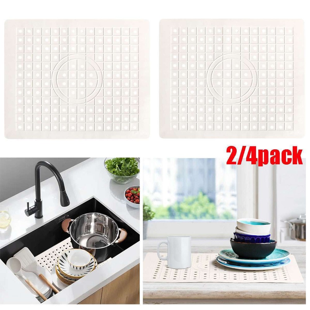 2/4 Pack Kitchen Sink Mat Drain Pad Protector 10" x 12" Non-Slip Rubber Durable