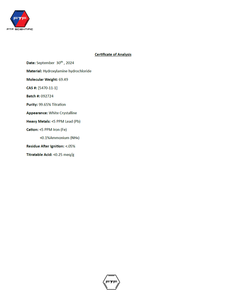 Hydroxylamine Hydrochloride - 500 Grams