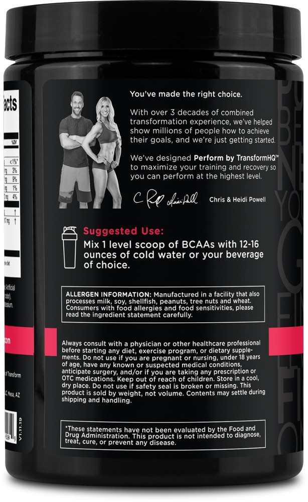 TransformHQ BCAA 2:1:1 Powder - (Raspberry Lemonade) 28 Servings - Perform