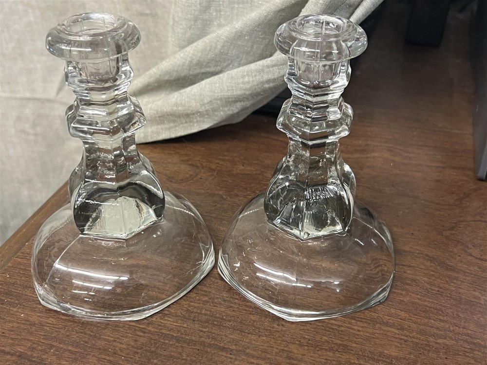 Lovely Pair 5-1/2" Glass Candleholders Unmarked
