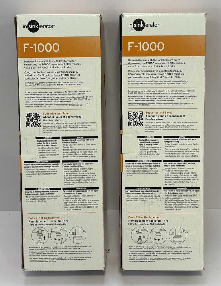 2-Pack InSinkErator F-1000 Replacement Water Filter Cartridge NEW/SEALED