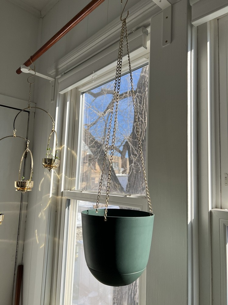 Dark Green Hanging Planter With Brass Chain
