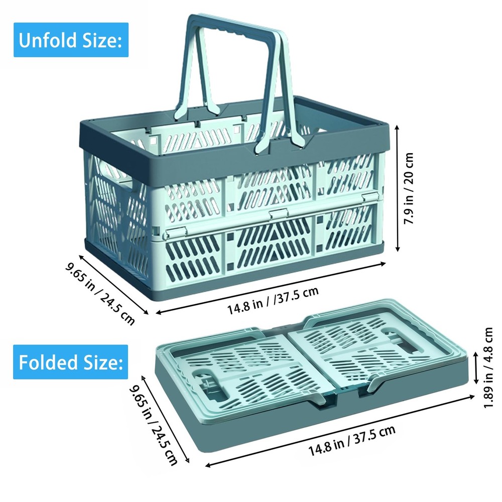 Collapsible Plastic Storage Crate - 20L Folding Organizer Basket Portable Sta...