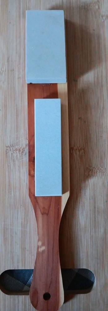 2 ARKANSAS SHARPENING STONES ON CEDAR HANDLE