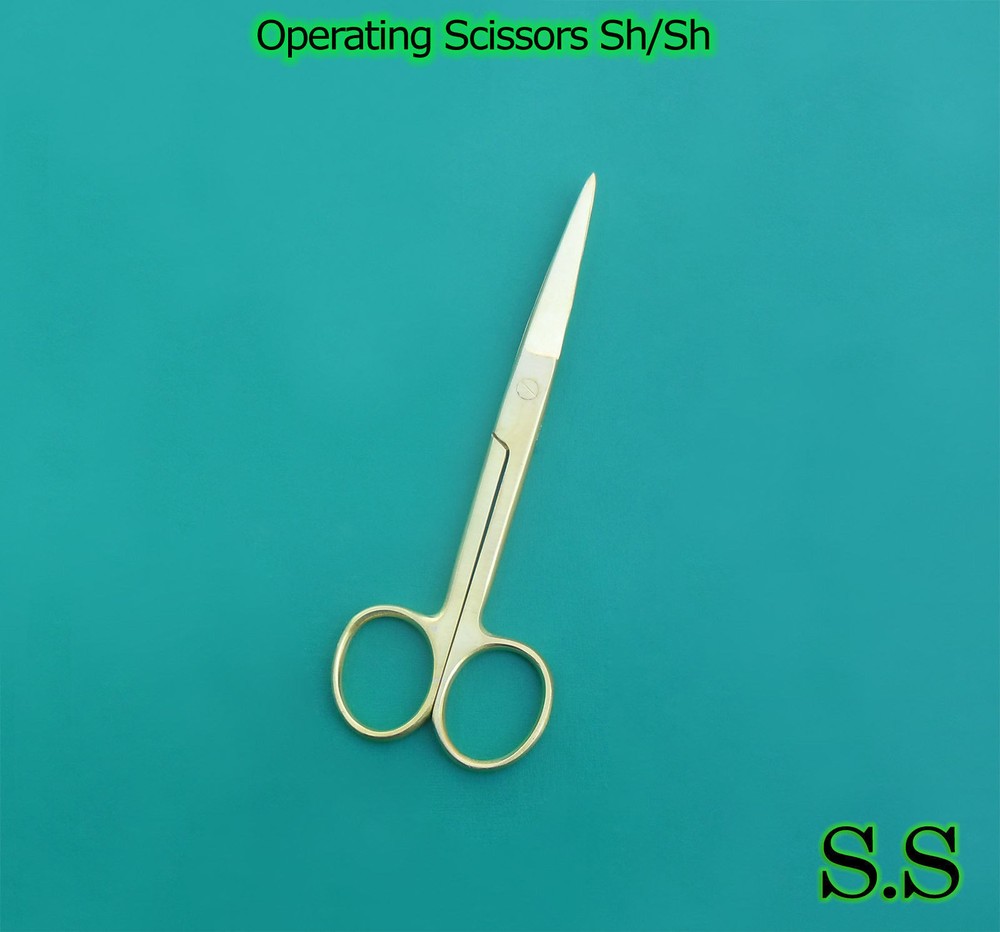 5 Operating Scissors Sharp-Sharp 4.5" Straight Full Gold Surgical Instruments