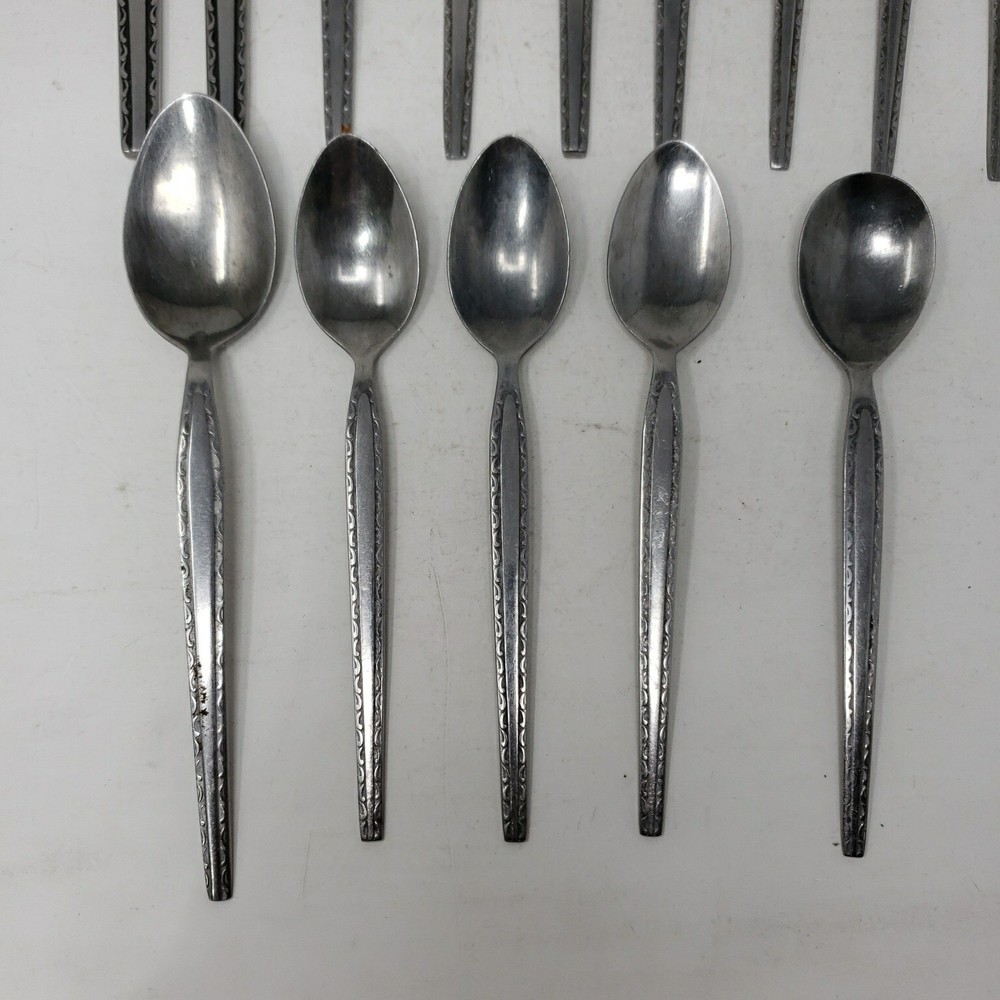 Rogers Stainless ENSENADA Korea Flatware Silverware Scroll Black Accent MCM 15pc
