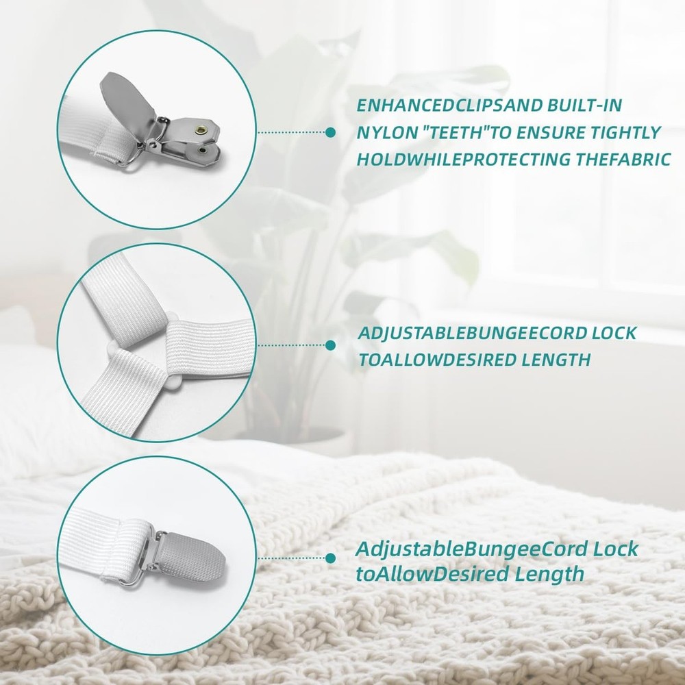 Bed Sheet Retainer Straps,Elasticated Adjustable Mattress Fitted Sheet Clips,...
