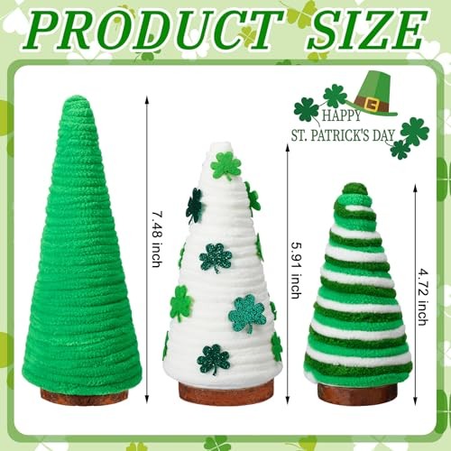 3 Pcs St. Patrick's Day Tree Table Decorations Yarn Wrapped Mini Trees Green