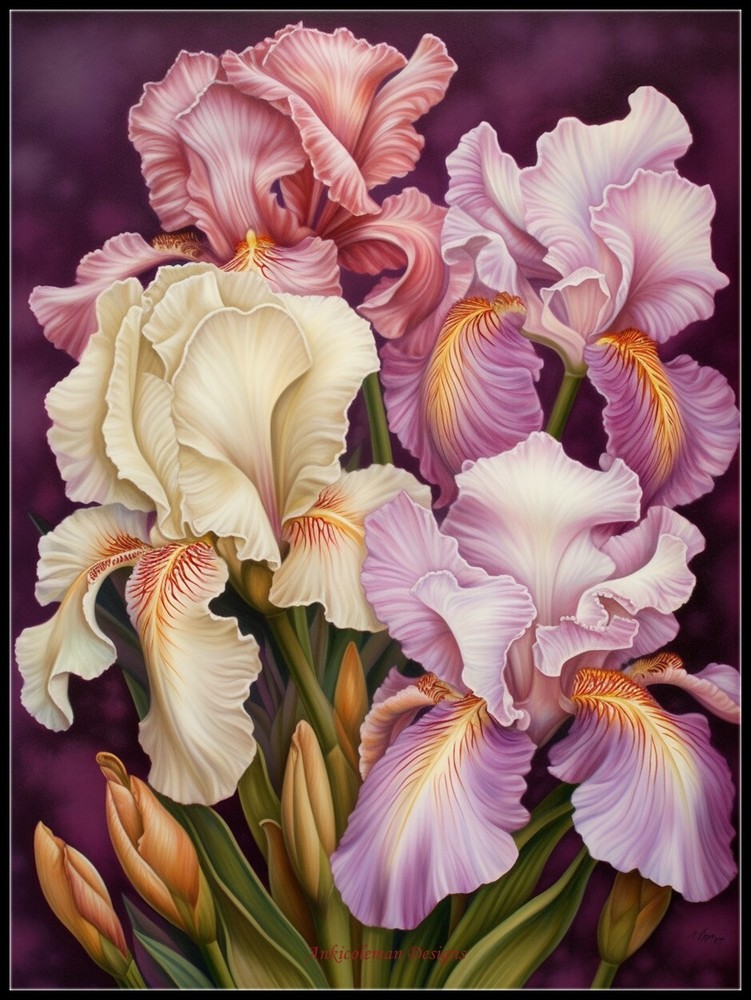 Irises 5 - DIY Chart Counted Cross Stitch Patterns Needlework DMC Color