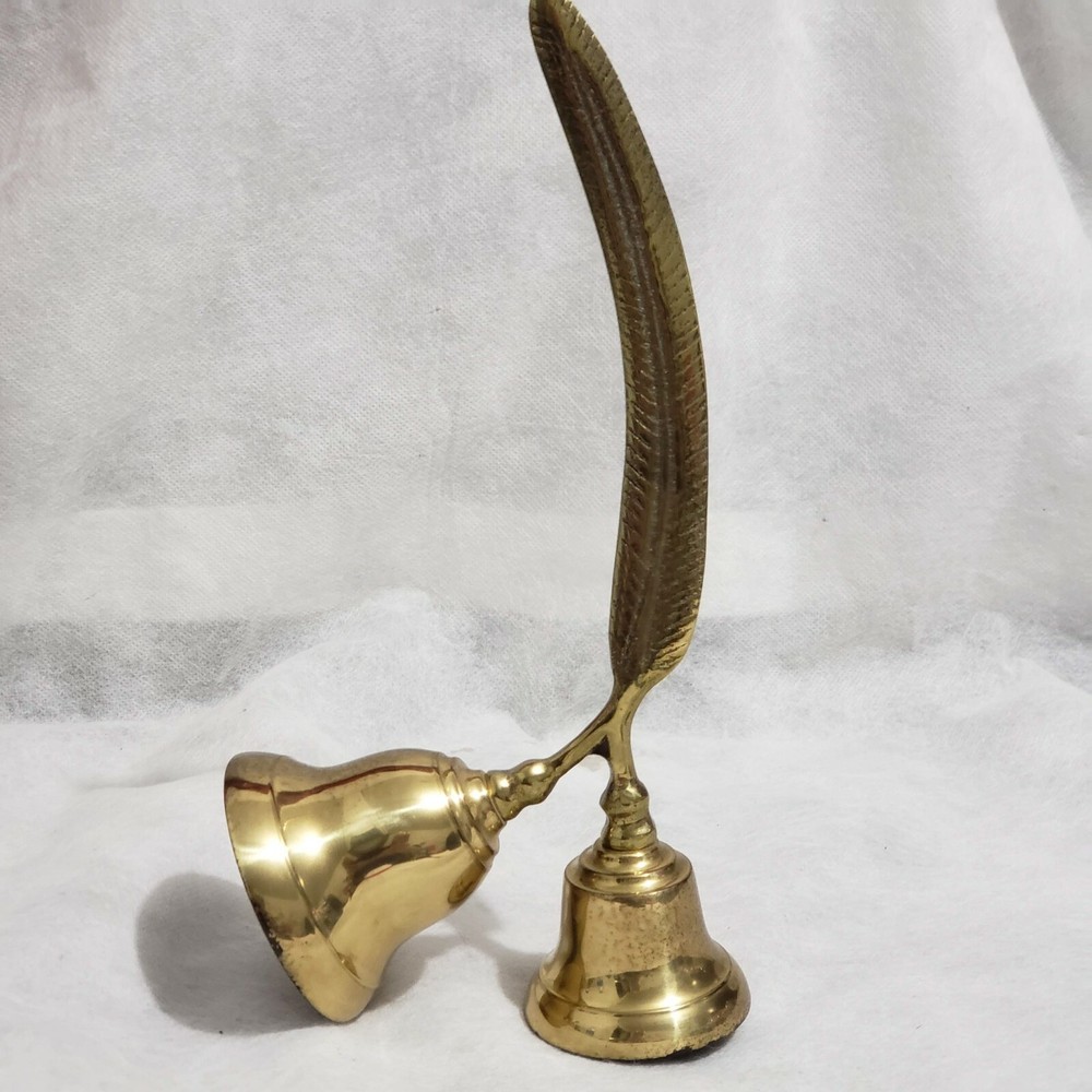 Vtg Solid Brass Double Bell Feather Handle Office Decor 5,5" H