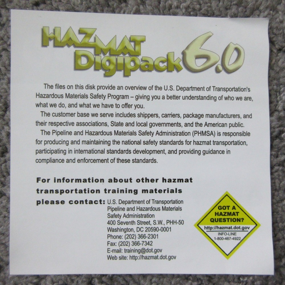 HAZMAT DIGIPAK 6.0 DOT SAMPLING TRAINING.i2 CD ROM