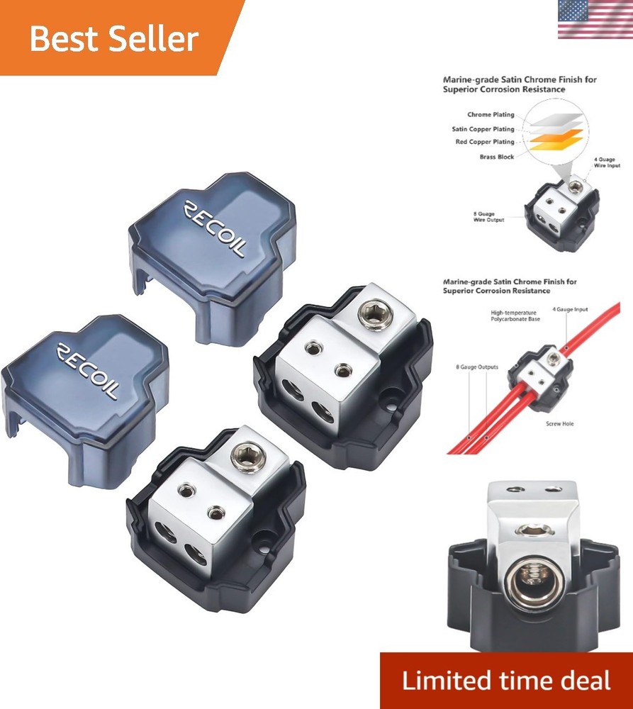 Compact 2-Way Power Distribution Ground Block for Multiple Amplifiers - 2 Count